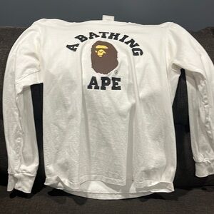 Bape white long sleeve college tee size medium